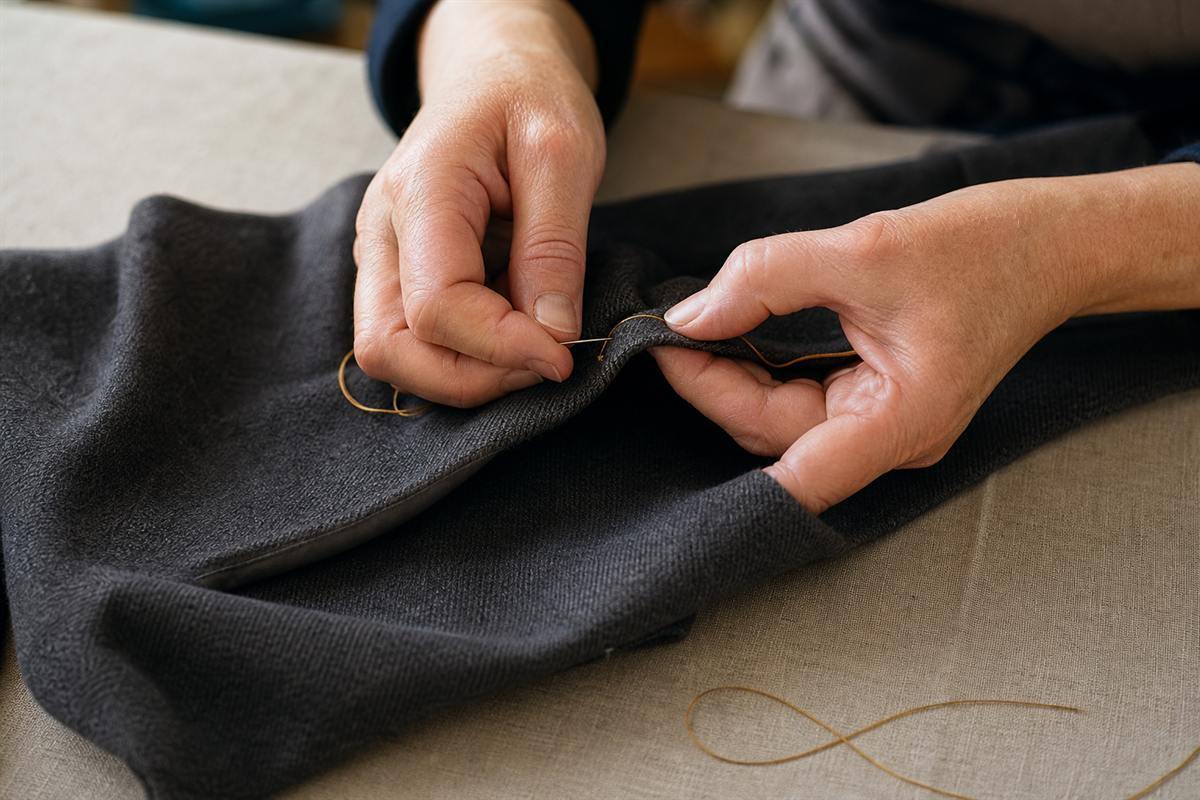 Close-up of hand stitching on fabric